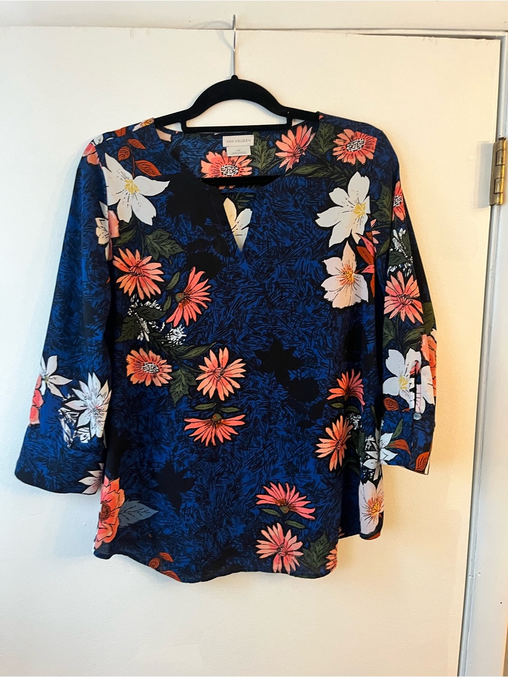 Van Heusen Navy Floral V-Neck 3/4 Sleeve Tunic